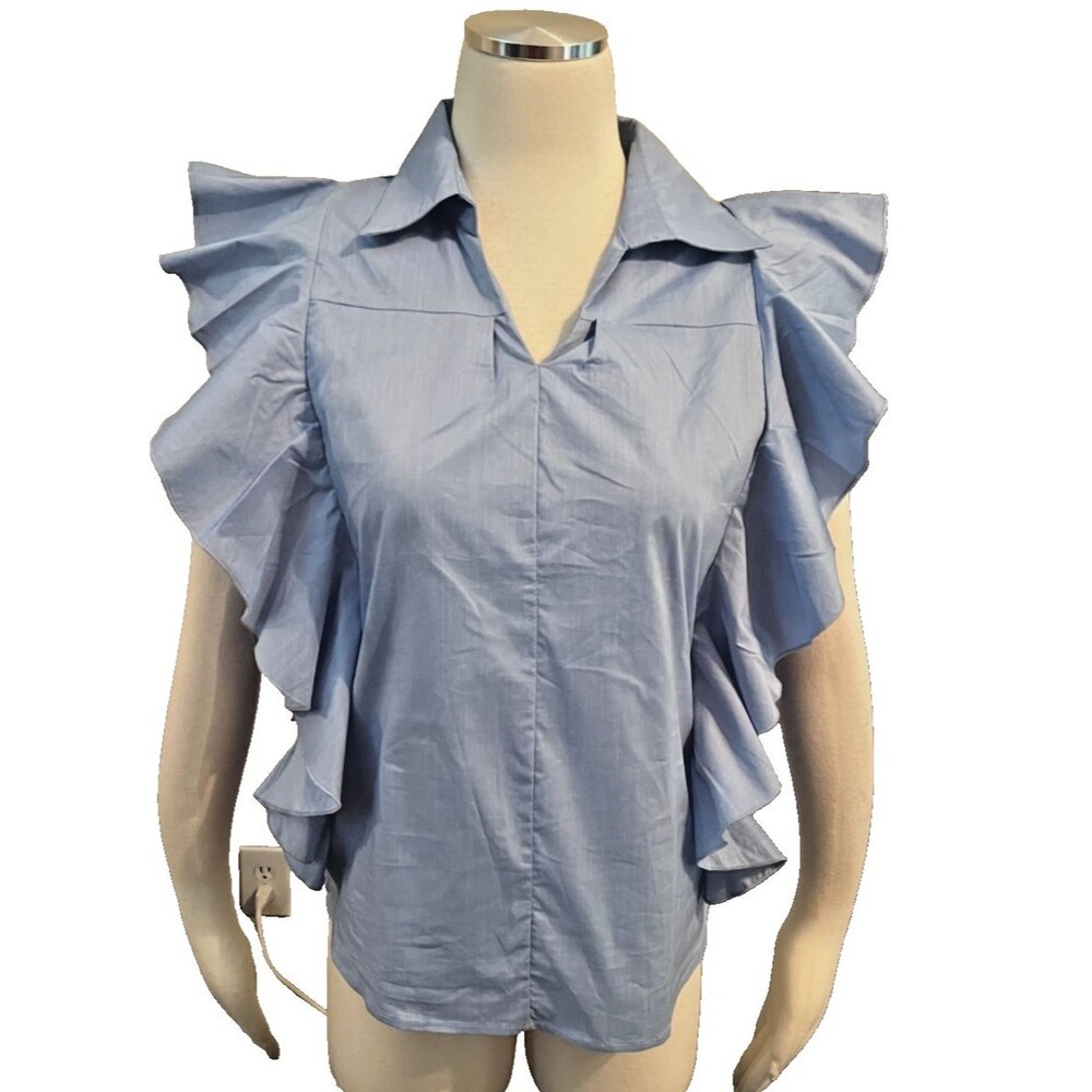 Esley Anthropologie Medium M Blue Ruffle Top Sleeveless